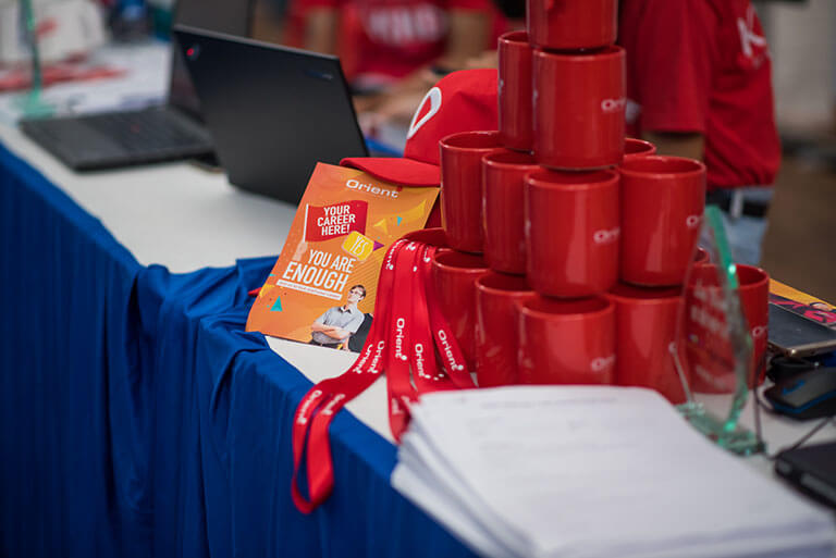 The gifts and flyers with the message "Your career here"